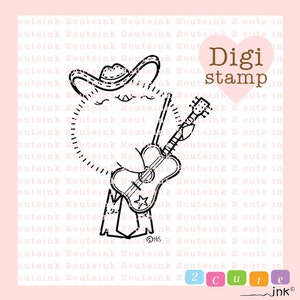 Country Music Chick Digital Stamp for Card Making