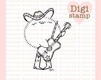 Country Music Chick Digital Stamp for Card Making