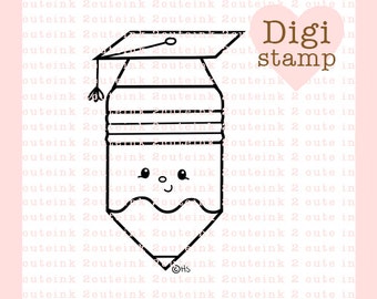 Graduation Pencil Digital Stamp - Pencil Digital Stamp - Digital Graduation Stamp - Pencil Art - Graduation Card Supply