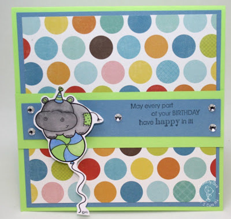 Hippo Balloon Digital Stamps for Card Making, Paper Crafts, Scrapbooking, Stickers, Coloring Pages image 4