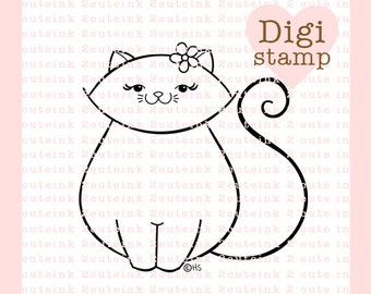 Pretty Kitty Digital Stamp for Card Making, Paper Crafts, Scrapbooking, Hand Embroidery, Invitations, Stickers, Coloring Pages