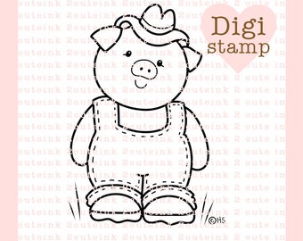 Country Pig Digital Stamp - Pig Digital Stamp - Digital Pig Stamp - Pig Art - Pig Card Supply - Pig Craft Supply