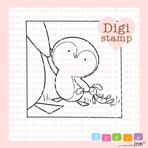 Little Penguin Love Digital Stamp for Card Making, Paper Crafts, Scrapbooking, Hand Embroidery, Invitations, Stickers, Cookie Decorating image 1