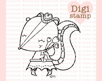 Country Girl Skunk Digital Stamp for Card Making, Paper Crafts, Scrapbooking, Hand Embroidery, Invitations, Stickers, Coloring Pages