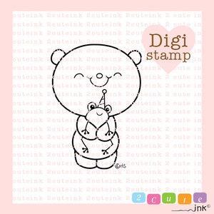 Birthday Friends (bear and frog) Digital Stamp for Card Making, Paper Crafts, Scrapbooking, Invitations, Stickers, Coloring Pages