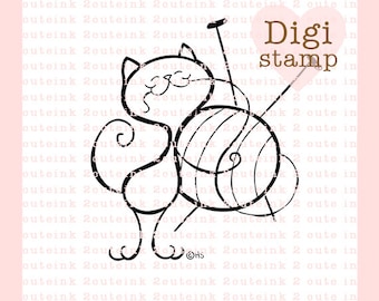 Cat Knit Digital Stamp