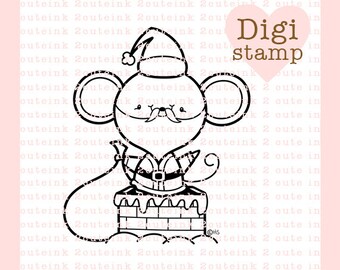 Santa Clause Mouse Digital Stamp for Card Making, paper crafts, scrapbooking, crafts