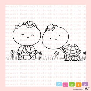 Country Turtle Couple Digital Stamp for Card Making