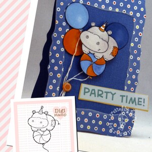 Hippo Balloon Digital Stamps for Card Making, Paper Crafts, Scrapbooking, Stickers, Coloring Pages image 2