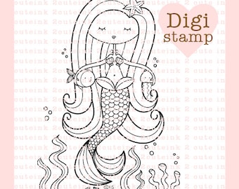 Mermaid Dreams Digital Stamp, Timbres numériques pour la fabrication de cartes, Timbres numériques, Timbres, Artisanat du papier, Scrapbooking, Coloriage Pages