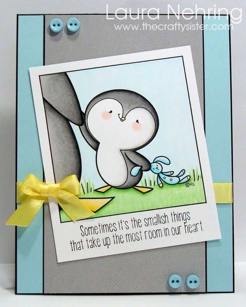 Little Penguin Love Digital Stamp for Card Making, Paper Crafts, Scrapbooking, Hand Embroidery, Invitations, Stickers, Cookie Decorating image 2