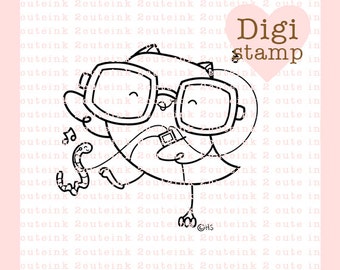 Dance To The Music Digital Stamp - Digital Stamps for Card Making - Owl Stamp - Digital Owl Stamp - Owl Printable
