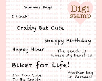 Beach/Crab Sentiments Digital Stamp for Card Making, Paper Crafts, Stickers and More!