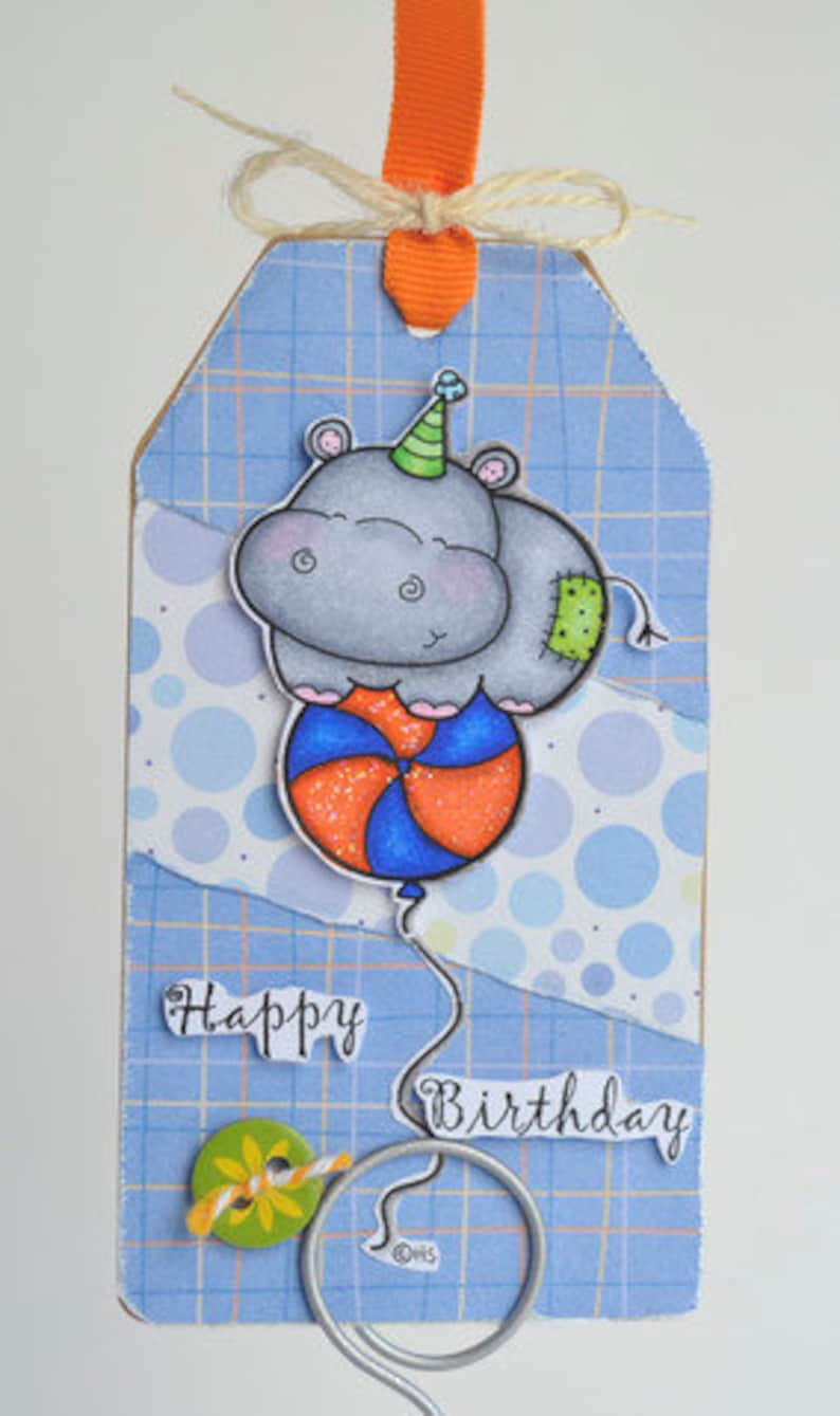 Hippo Balloon Digital Stamps for Card Making, Paper Crafts, Scrapbooking, Stickers, Coloring Pages image 5