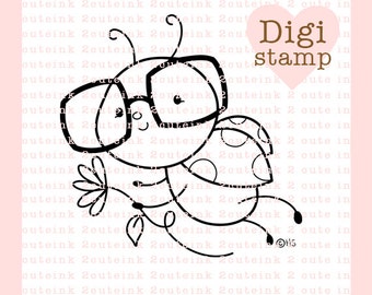 Nerdy Ladybug Digital Stamp - Bug Digital Stamp - Digital Ladybug Stamp - Ladybug Art - Ladybug Card Supply - Ladybug Craft Supply