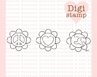 Peace Love Earth Digital Stamp - Earth Day Stamp - Digital Flower Stamp - Flower Art - Flower Card Supply - Flower Craft Supply