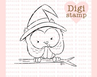 Owl Witch Digital Stamp for Card Making, Paper Crafts, Scrapbooking, Hand Embroidery, Invitations, Stickers, Coloring Pages