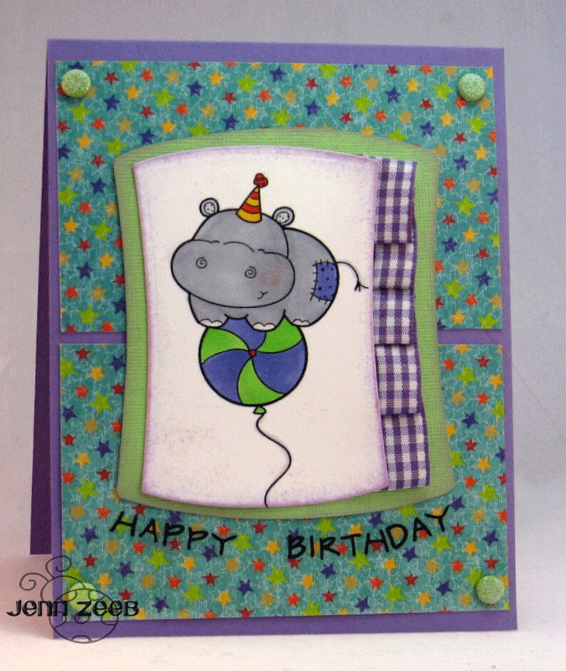 Hippo Balloon Digital Stamps for Card Making, Paper Crafts, Scrapbooking, Stickers, Coloring Pages image 3