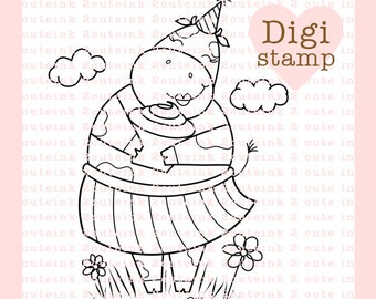 Birthday Cow Digital Stamp - Birthday digi - Cow digital art for - Card Making - Paper Crafts - Scrapbooking - Stickers - Coloring Pages