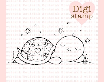 Sleeping Turtle Digital Stamp for Card Making - Baby Turtle Printable - Sleeping Turtle Stamp - Printable Art for Coloring