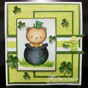 St. Patricks Day Bear Digital Stamp, Irish Bear Digi Stamp for Card Making and Paper Crafts image 2