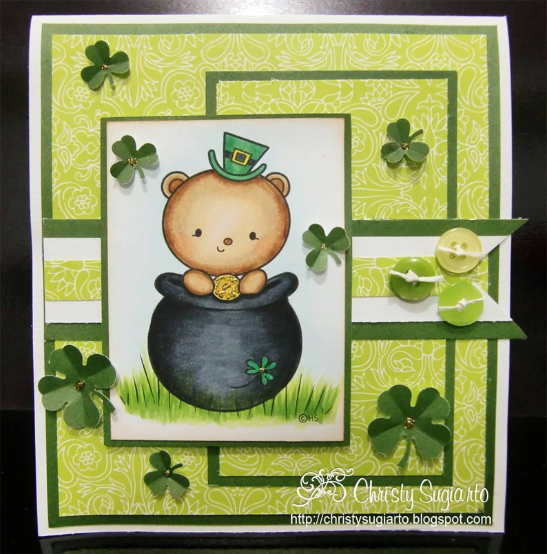 St. Patricks Day Bear Digital Stamp, Irish Bear Digi Stamp for Card Making and Paper Crafts image 2