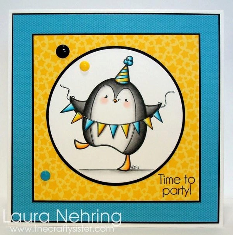 Celebration Penguin Digital Stamp for Card Making, Paper Crafts, Scrapbooking, Hand Embroidery, Invitations, Stickers, Cookie Decorating image 3