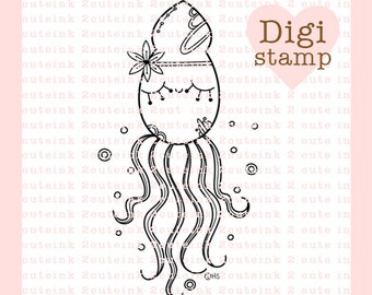 Squid Doodle Digital Stamp for Everyday, Birthday, Kids or Friends for Card Making and Crafts