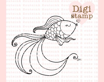 Pretty Fish Digital Stamp - Fish Digital Stamp - Digital Fish Stamp - Fish Art - Fish Card Supply - Fish Craft Supply