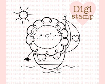Sail Away Lion Digital Stamp - Digital Lion Stamps - Lion Stamp - Baby Stamp - Lion Art - LionCard Supply - Baby Craft Supply