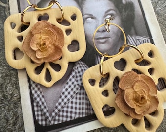 Xiadani - Yellow Flower Papel Picado Fiesta Banner Earrings, Dia De Muertos, Mexican Terracotta Polymer Clay, Neutral Fall Season, Pastel