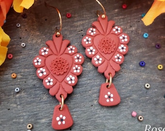 Rosca - Barro Daisy Terracotta Earrings, Dia De Muertos, Barro Pottery, Mexican, Halloween, Polymer Clay, Frida Kahlo, Marigold Flowers