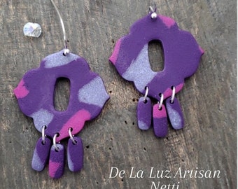 Netti - Purple Dangling Polymer Clay Earrings Pink Terrazzo 80's Vibe