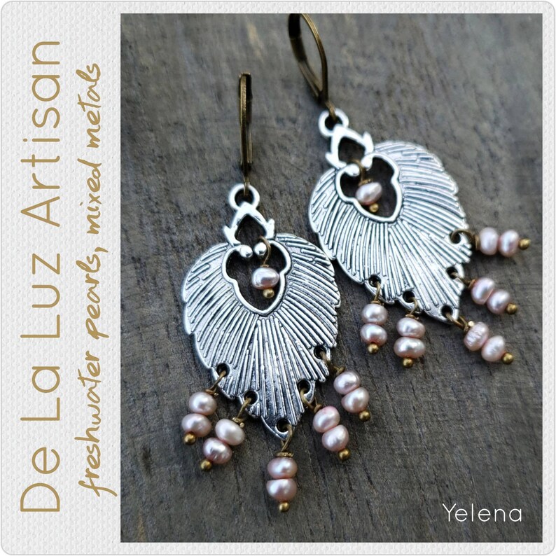 Yelena Lilac Freshwater Pearl Earrings Boho Mixed Metals Etsy