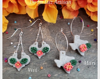 Mari - Texas Earrings Orange Marigold Flower Green Leaves Bouquet Spring Summer Garden Republic offers Texas Polymer Clay Sterling Silver