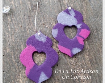 Un Corazon - Heart Earrings Purple Pink Blue Tue Dye