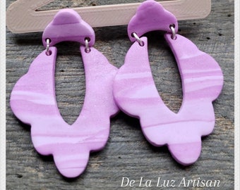 Palmita Earrings - Lilac Stud Statement Earrings, Polymer Clay Purple Earrings, Lightweight Statement Earrings, Pastel Lavender, Latina