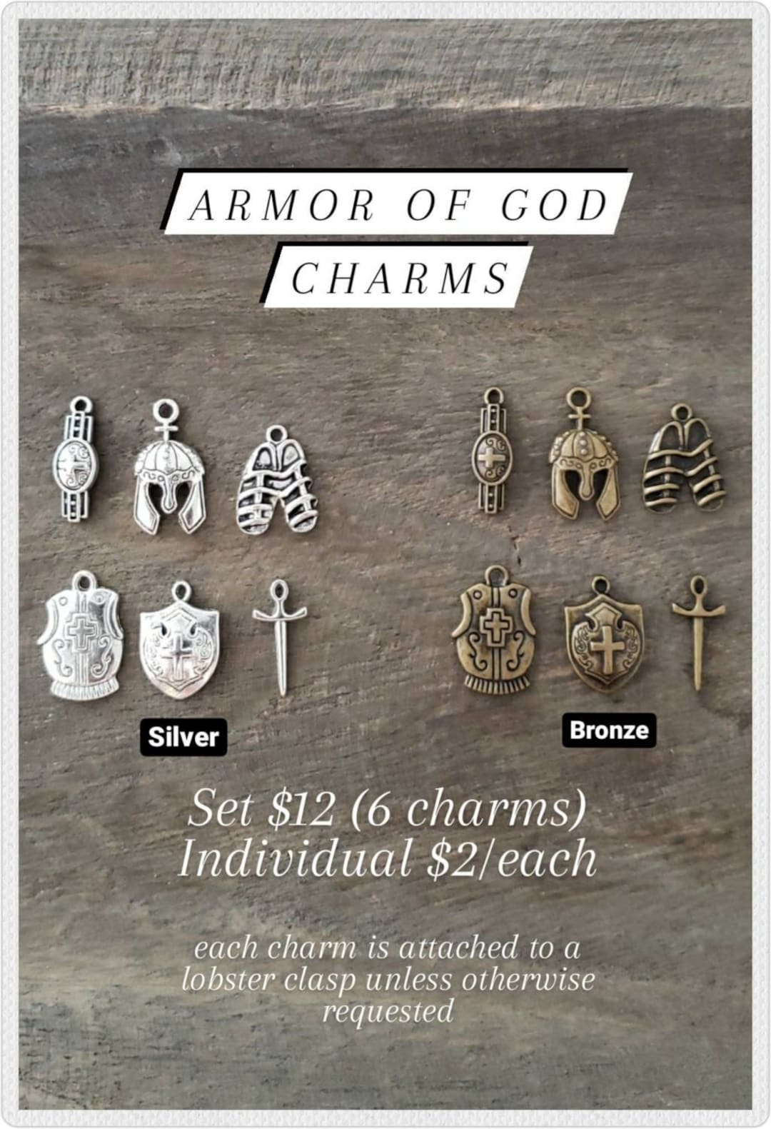 Armor of God Charm Options for Celebration Charm Necklace / Bracelet