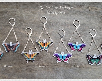 Mariposa - Butterfly Earrings Resin Modern Sterling Silver Lightweight Multicolored Monarch Butterfly Wings Dangle Fairy Spring