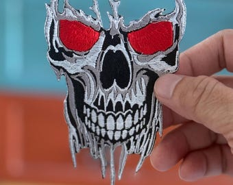 Skull Embroidery Patch: Grim Reaper Iron-On Applique (4.5" x 3")
