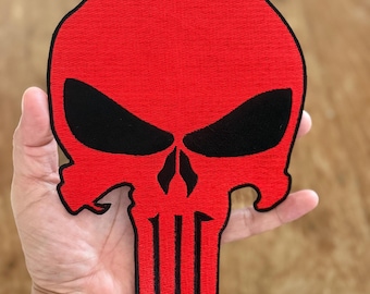 Red Skull Punisher Embroidery Patch: Iron-on Applique (8x5.8 in)