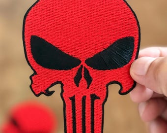 2 Pcs Red Skull Punisher Embroidery Patch: Iron-on Applique