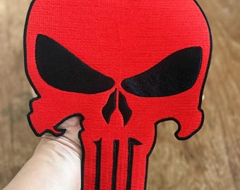Red Skull Punisher Embroidery Patch: Iron-on/Sew-on (11" x 7.6")