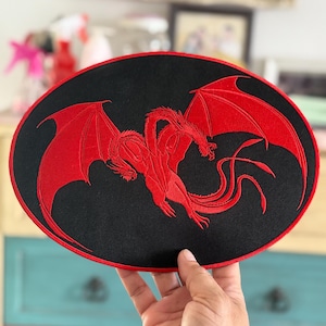 House of the Dragon Patch: Three-Headed Dragon Embroidery, Iron-On Sew-On