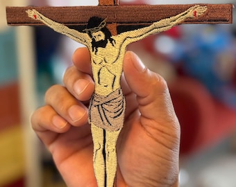 2Stk. Gestickter Jesus Christus Kreuz Aufnäher: Christliches Symbol Applikation Aufbügeln Aufnäher