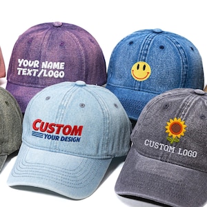 Custom Washed Denim Baseball Cap,Personalized Text/Logo Cap,Baseball Hat,Gift For Bride,Groom,Custom Dad Cap,Birthday,Unisex Hat,Text Hat