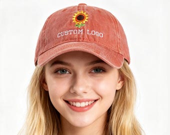 Custom logo hat, vintage washed hat, embroidered logo baseball cap, bachelorette hat, Christmas, sorority hat, unisex baseball cap