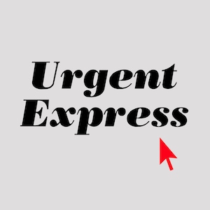 May include: Black and white text logo for Urgent Express with a red cursor pointing to the right.