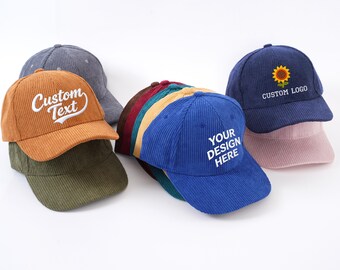 Gorra de pana bordada personalizada, gorra de pana con texto/logotipo personalizado, gorra de béisbol unisex cálida y suave, gorro de pana cálido de invierno, regalo
