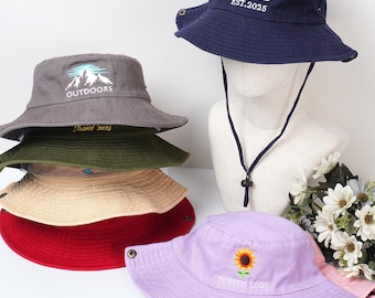 Custom bucket hats with embroidered text and logo, sun hats, hiking hats, camping hats, summer hats for travel and hiking